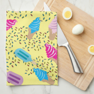 Colourful Summer Ice Cream Pattern Tea Towel