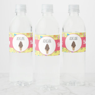 Colourful Summer Ice Cream Pattern Water Bottle Label