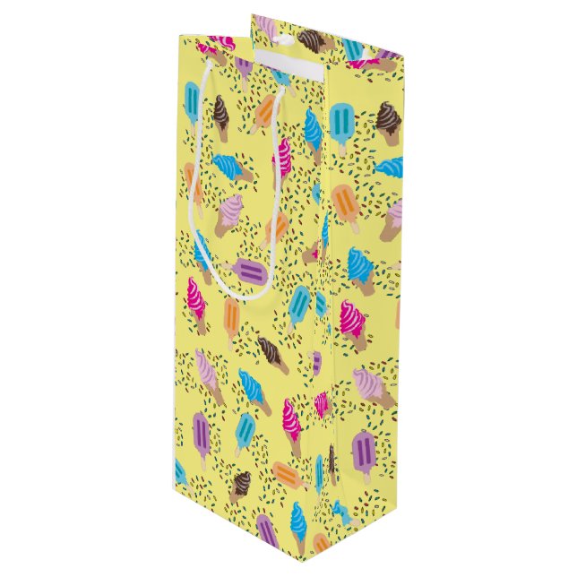 Colourful Summer Ice Cream Pattern Wine Gift Bag (Front Angled)