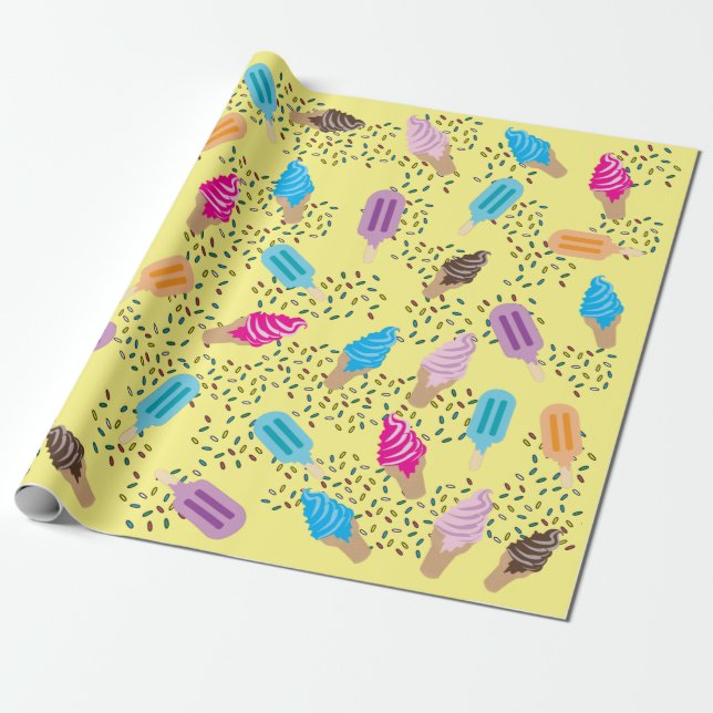 Colourful Summer Ice Cream Pattern Wrapping Paper (Unrolled)