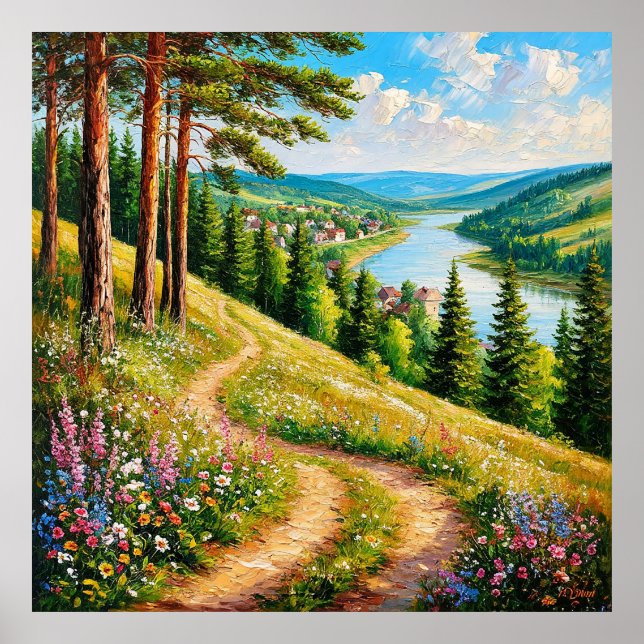 Colourful Summer Landscape with Wildflowers Poster (Front)