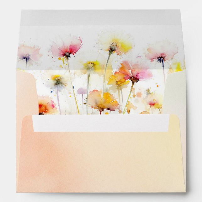 Colourful Summer Meadow Wildflowers Boho Wedding Envelope (Back (Bottom))