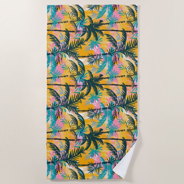 Colourful Summer Palm Tree Pattern Beach Towel (Front)
