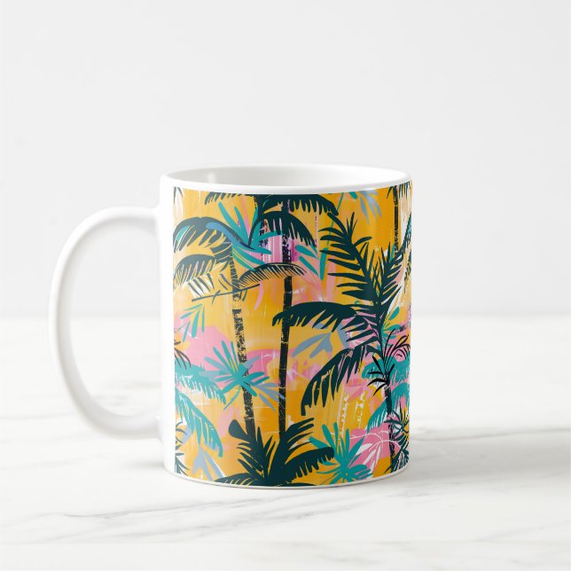Colourful Summer Palm Tree Pattern Coffee Mug (Left)