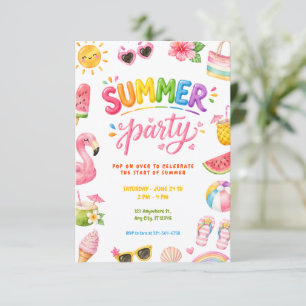 Colourful Summer Party Pool & Beach Celebration Invitation