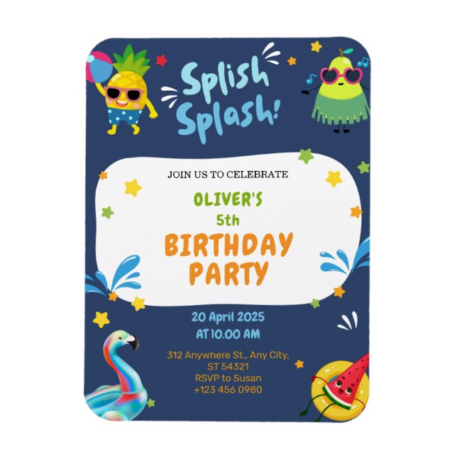 Colourful Summer Pool Birthday Party Invitation   Magnet (Vertical)
