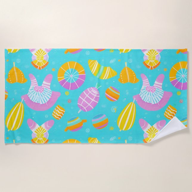 🌊 Colourful Summer Pool Float Paradise ☀️ Beach Towel (Front)