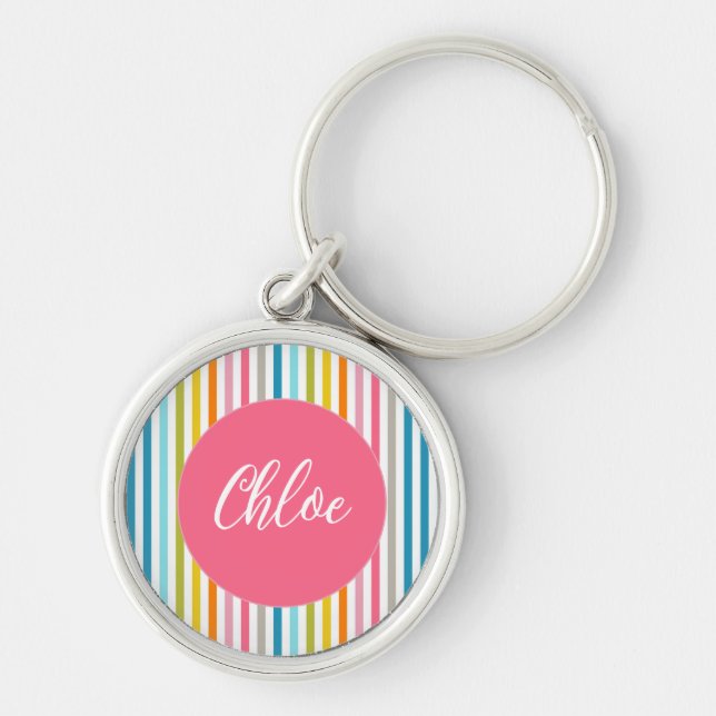 Colourful Summer Rainbow Stripes Key Ring (Front)