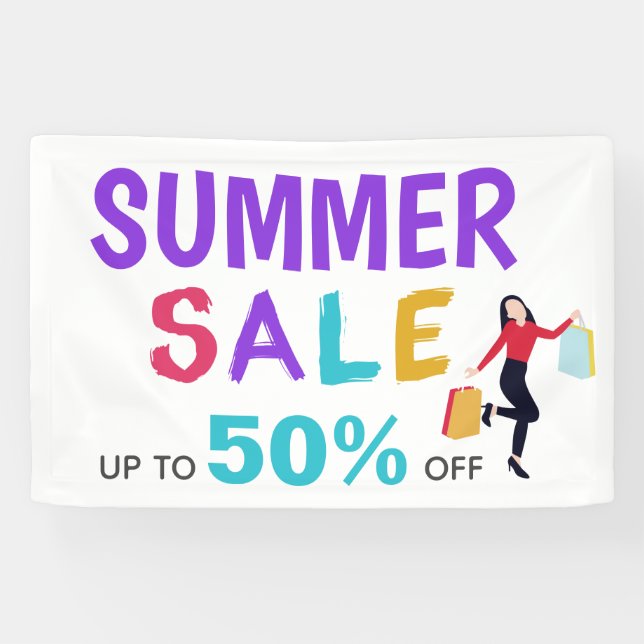 Colourful Summer Sale Shopping Lady Banner (Horizontal)