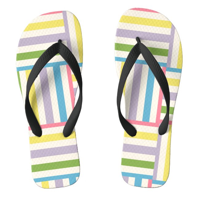 Colourful summer striped blocks pattern flip flops (Footbed)