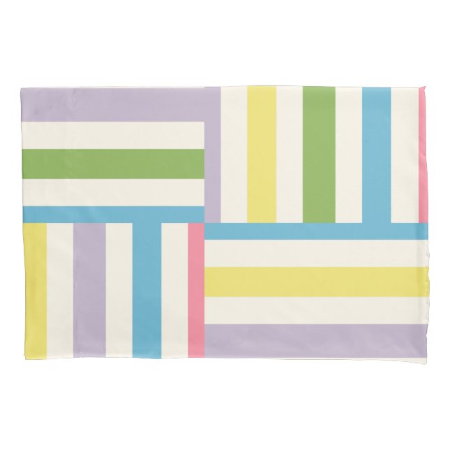 Colourful summer striped blocks pattern pillowcase (Front)
