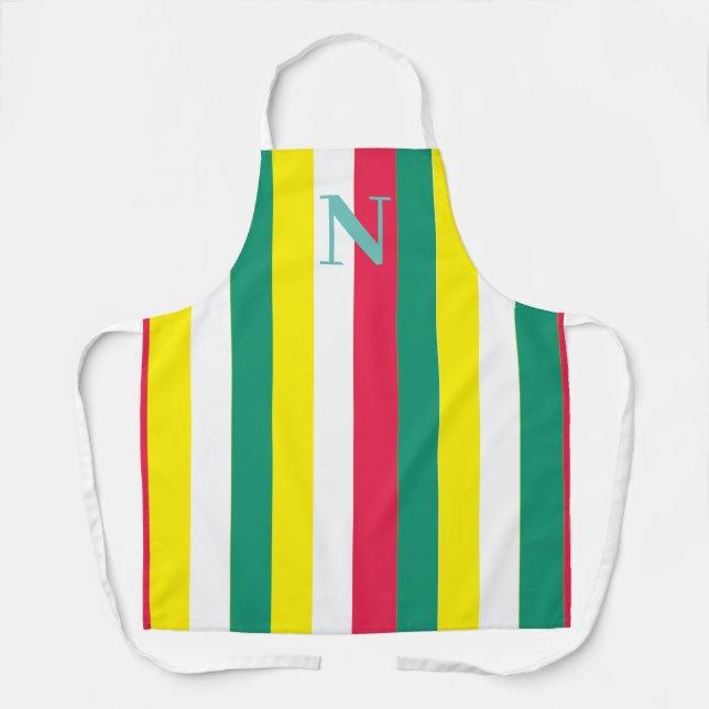 Colourful Summer Stripes Monogram Apron (Front)