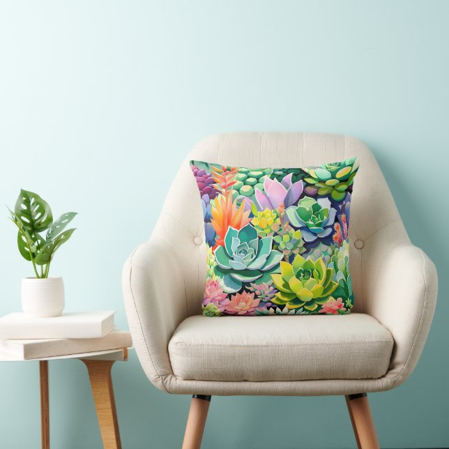 Colourful Summer Succulent Botanical Garden Cushion (Chair)