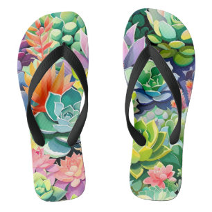 Colourful Summer Succulent Botanical Garden Flip Flops