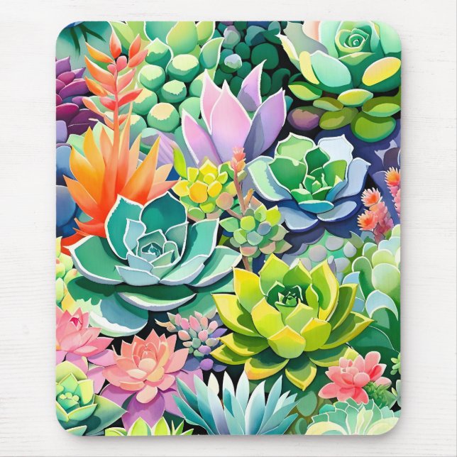 Colourful Summer Succulent Botanical Garden Mouse Mat (Front)