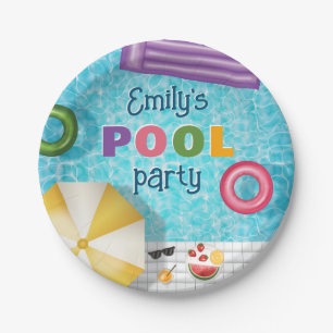 Colourful Summer Swimming Pool Party Paper Plate