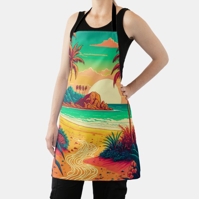 Colourful Summer Tropical Beach Landscape Artwork  Apron (Insitu)