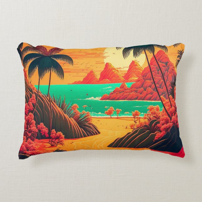 Colourful Summer Tropical Beach Landscape Artwork  Decorative Cushion (Front)