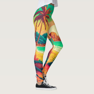 Colourful Summer Tropical Beach Landscape Artwork Leggings
