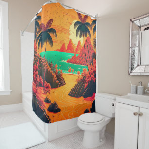 Colourful Summer Tropical Beach Landscape Artwork  Shower Curtain