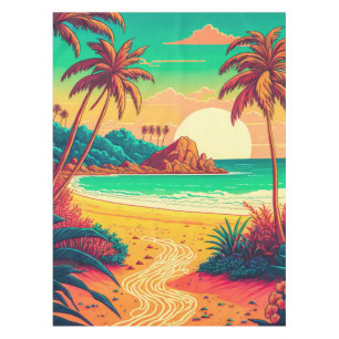 Colourful Summer Tropical Beach Landscape Artwork Tablecloth