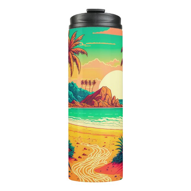 Colourful Summer Tropical Beach Landscape Artwork  Thermal Tumbler (Front)