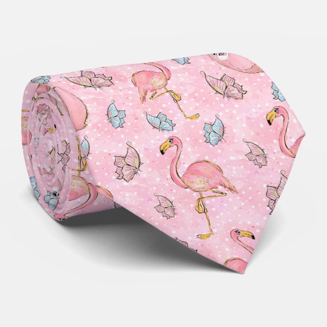 Colourful Summer Vibes Patel Pink Flamingo Neck Ti Tie (Rolled)