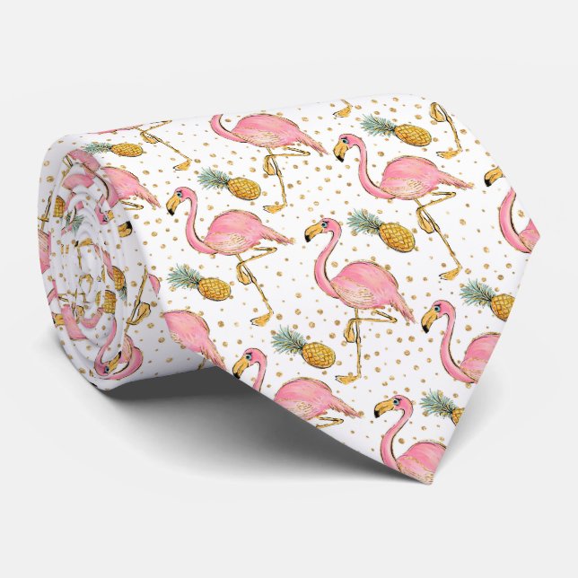Colourful Summer Vibes Pineapple Flamingo Neck Tie (Rolled)