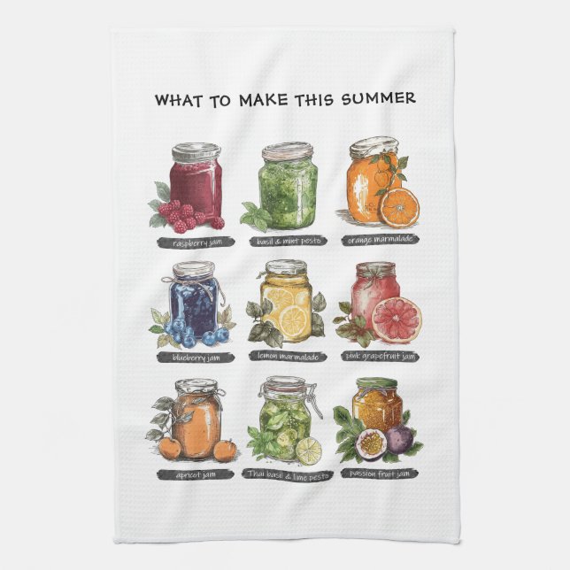 Colourful Summer Watercolor Fruit Jam Mason Jar Tea Towel (Vertical)