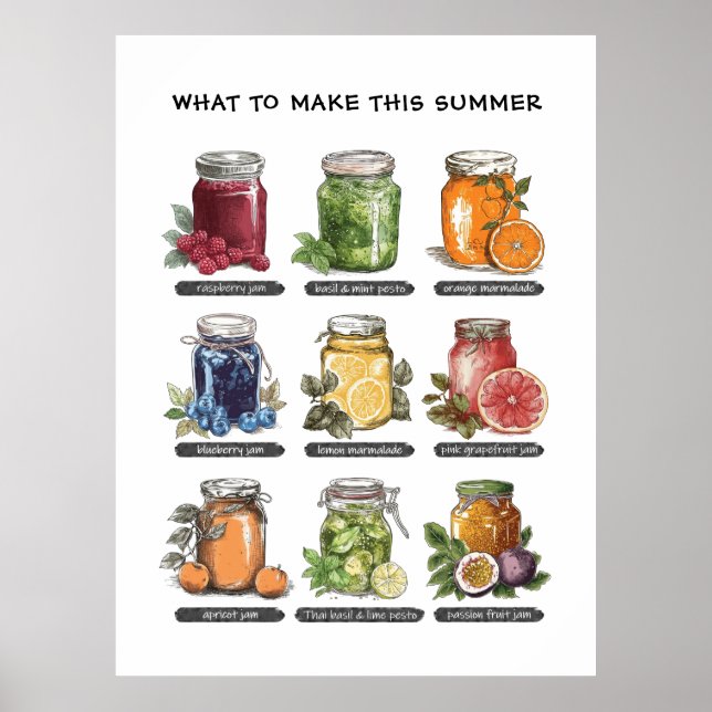 Colourful Summer Watercolor Mason Jar Food Poster (Front)