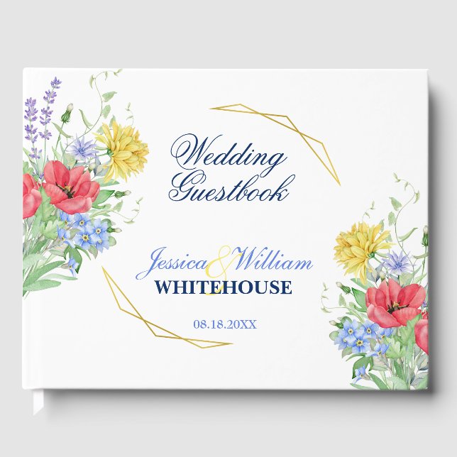 Colourful Summer Wildflowers Country Wedding Guest Book (Front)