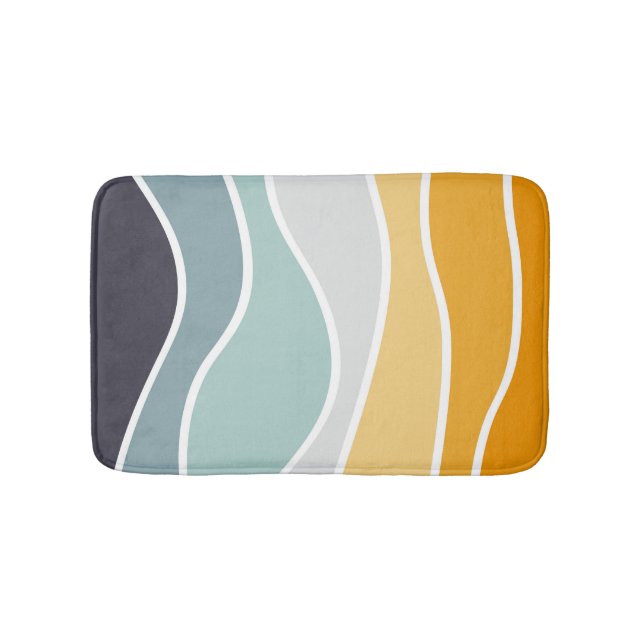 Colourful summery retro style waves bath mat (Front)