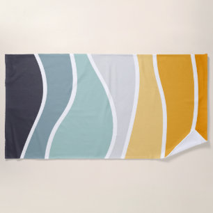 Colourful summery retro style waves beach towel