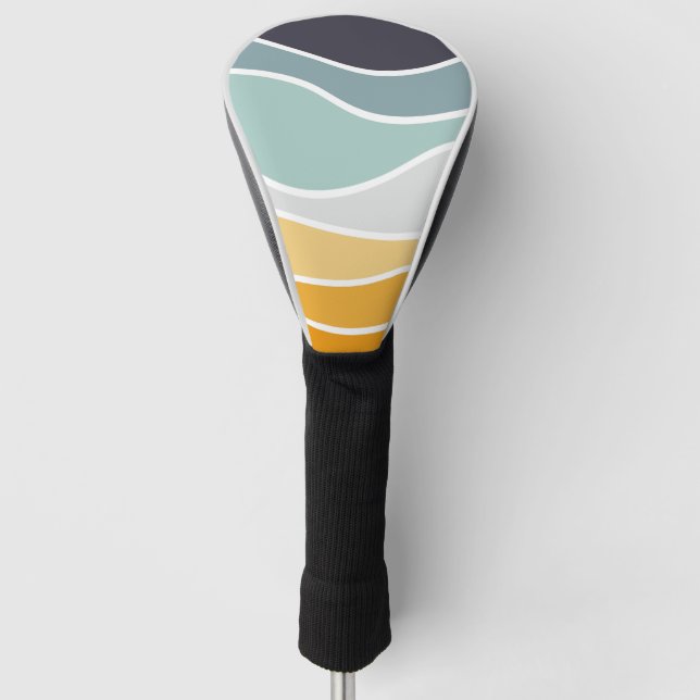 Colourful summery retro style waves golf head cover (Front)