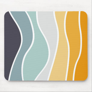 Colourful summery retro style waves mouse mat