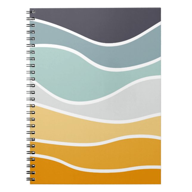 Colourful summery retro style waves notebook (Front)