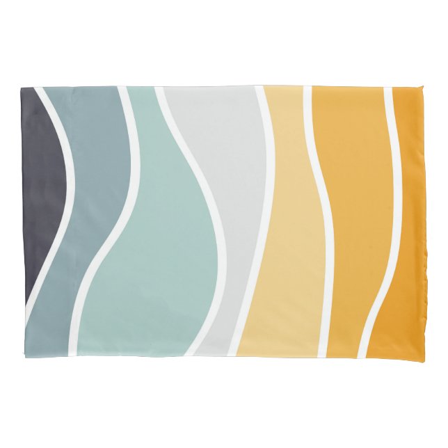 Colourful summery retro style waves pillowcase (Front)