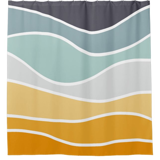Colourful summery retro style waves shower curtain (Front)