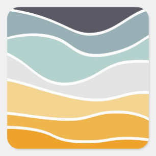 Colourful summery retro style waves square sticker