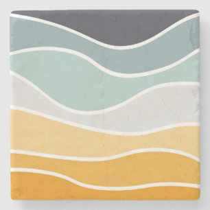 Colourful summery retro style waves stone coaster