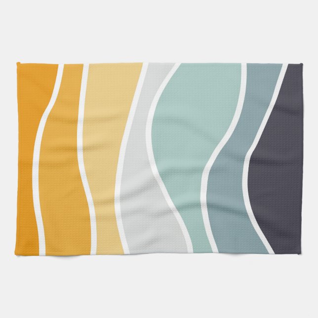 Colourful summery retro style waves tea towel (Horizontal)