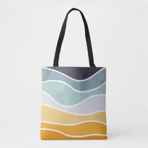Colourful summery retro style waves tote bag