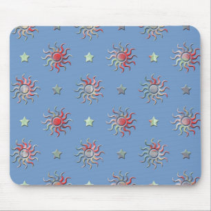 Colourful sun and stars design mouse mat