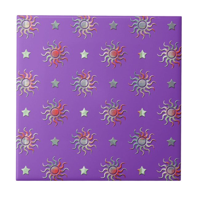 Colourful sun and stars design tile (Front)