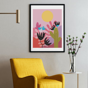 Colourful sun desert modern cactus deco art print