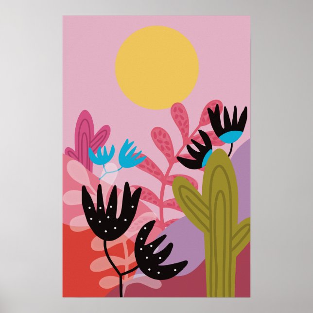 Colourful sun desert modern cactus deco art print (Front)
