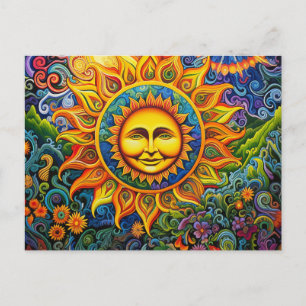 Colourful Sun Hippy Art Postcard