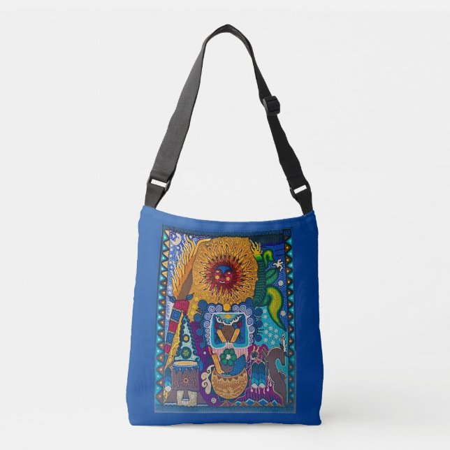 Colourful Sun Huichol Art Crossbody Bag (Front)