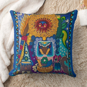 Colourful Sun Huichol Art Cushion