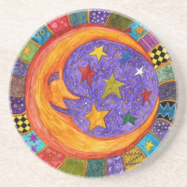 Colourful, Sun, Moon and Stars Coaster (Front)